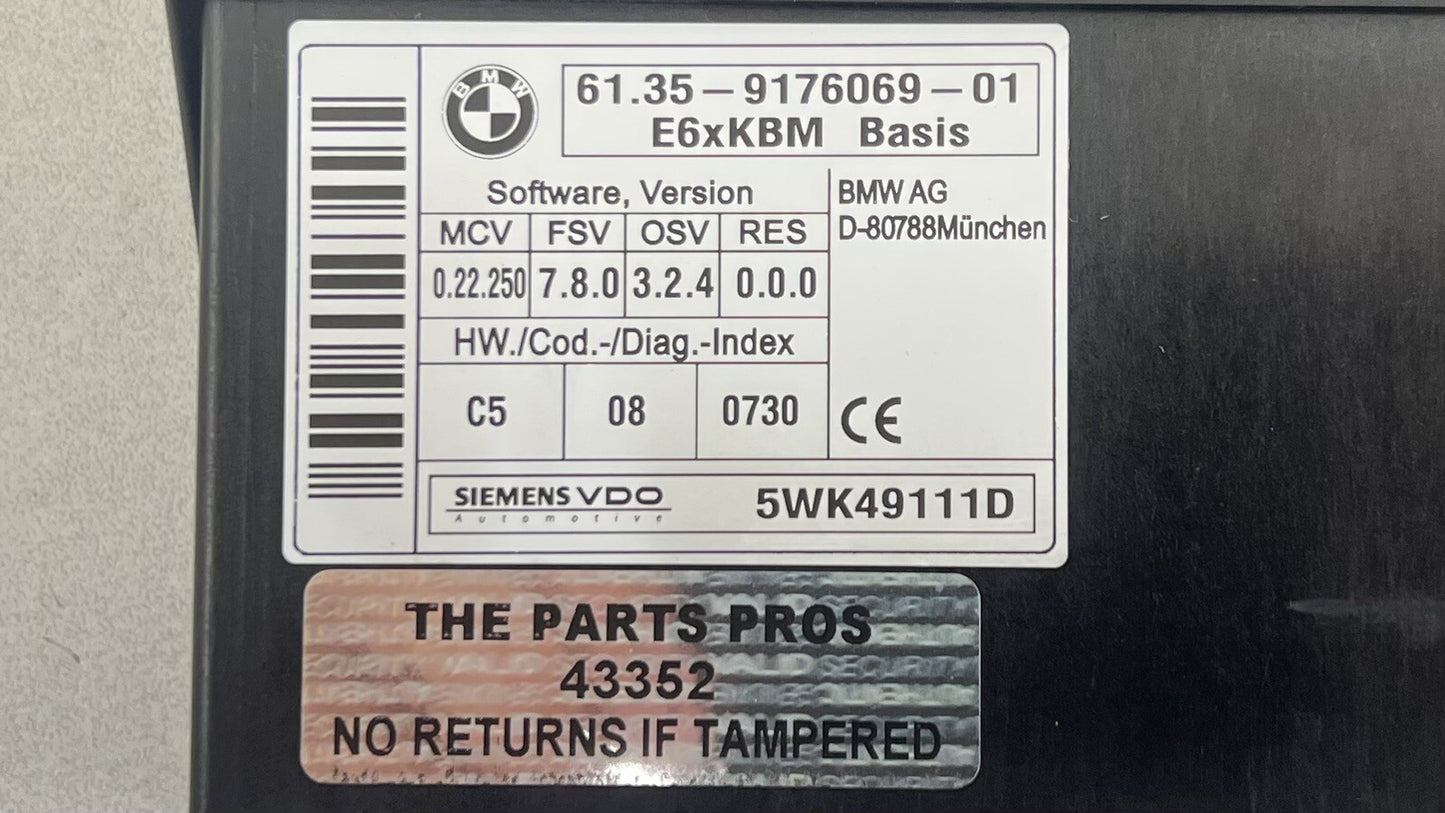 06-10 BMW M6 E63 E64 BODY CONTROL MODULE BCM 9176069 OEM
