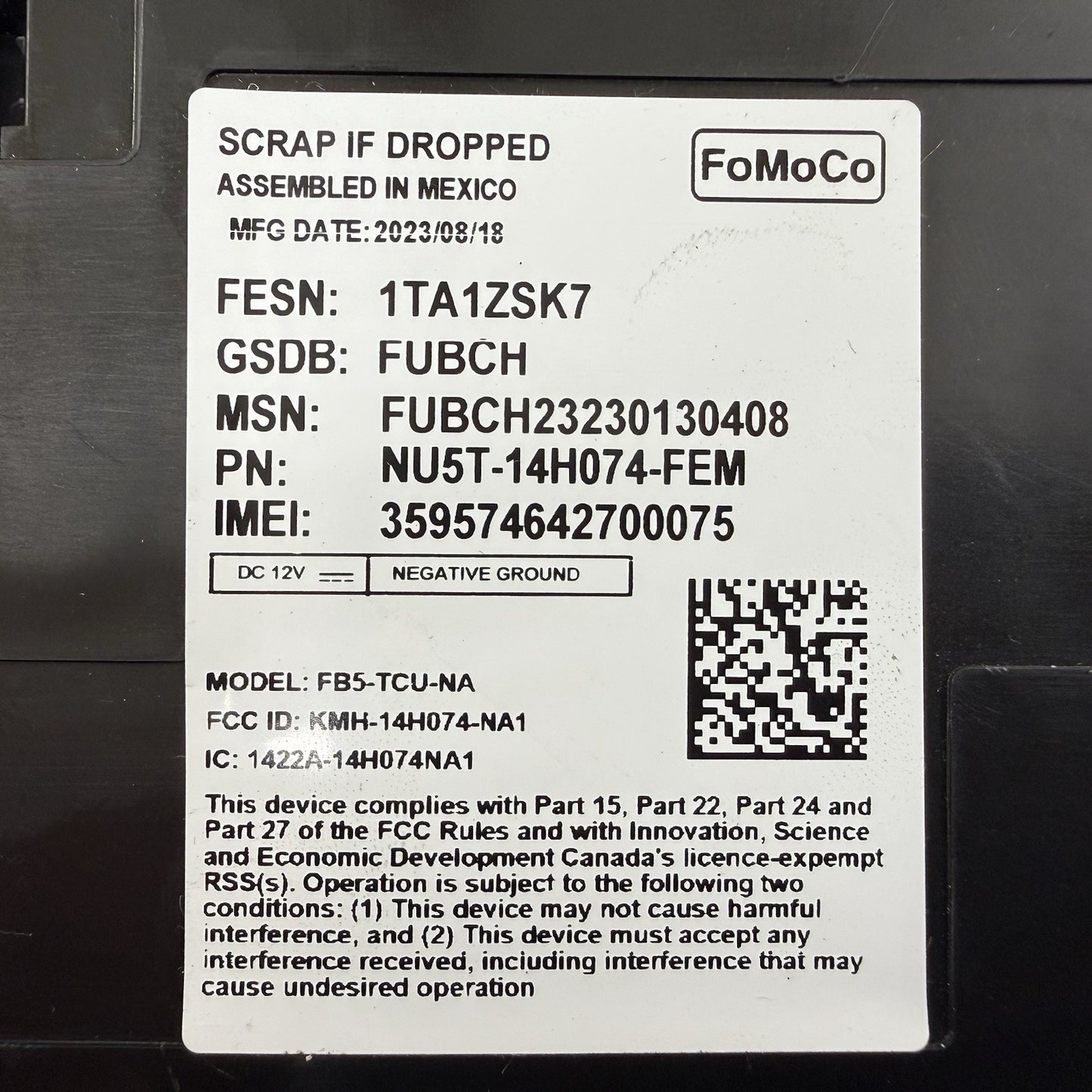 24-25 Ford Mustang Telematics Communications Module NU5T-14H074-FEM OEM