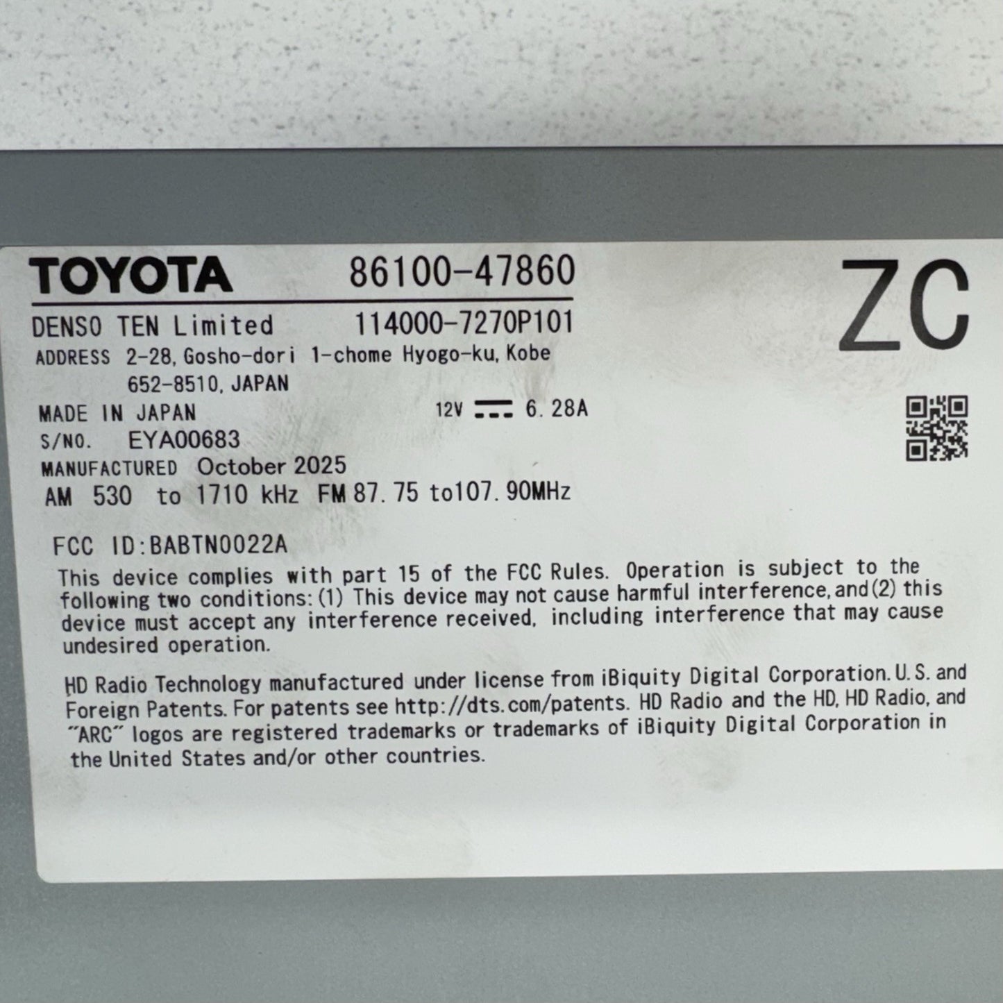 23-26 Toyota Prius 12.3" Radio Display Touch Screen Head Unit 86100-47860 OEM
