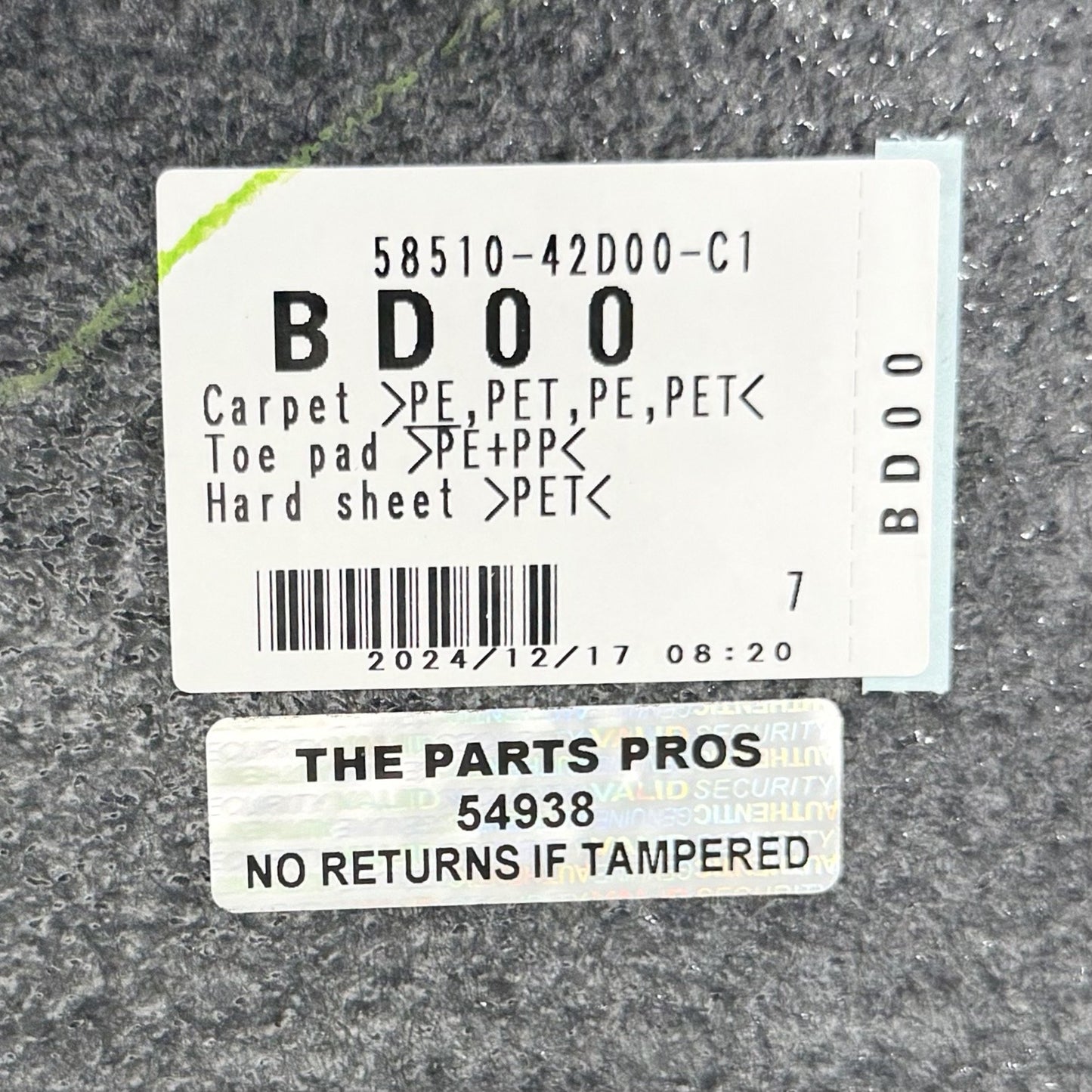 2019-2025 Toyota RAV4 Interior Body Floor Carpet 58510-42D00-C1 OEM