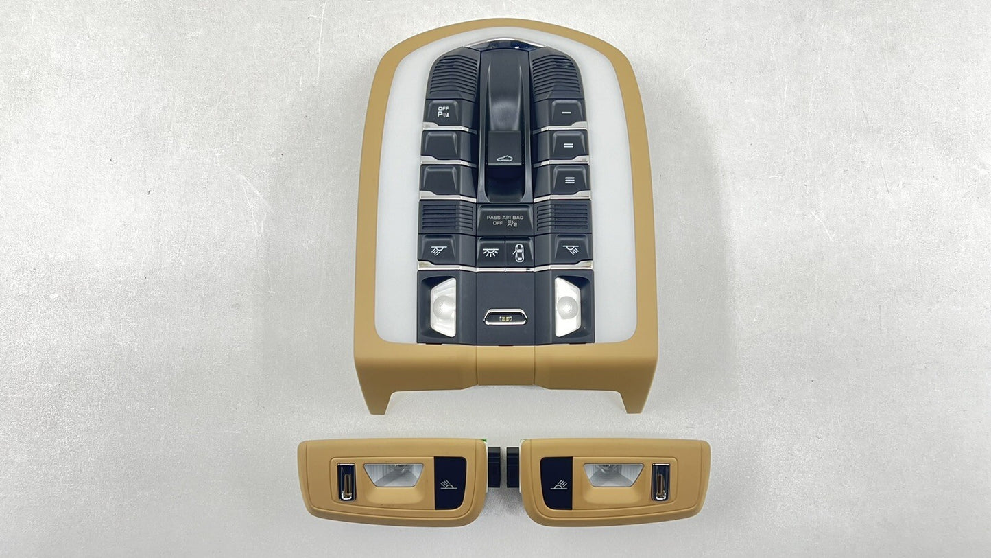 10-16 PORSCHE PANAMERA OVERHEAD CONSOLE READING DOME W/ REAR LIGHT LAMP PAIR OEM