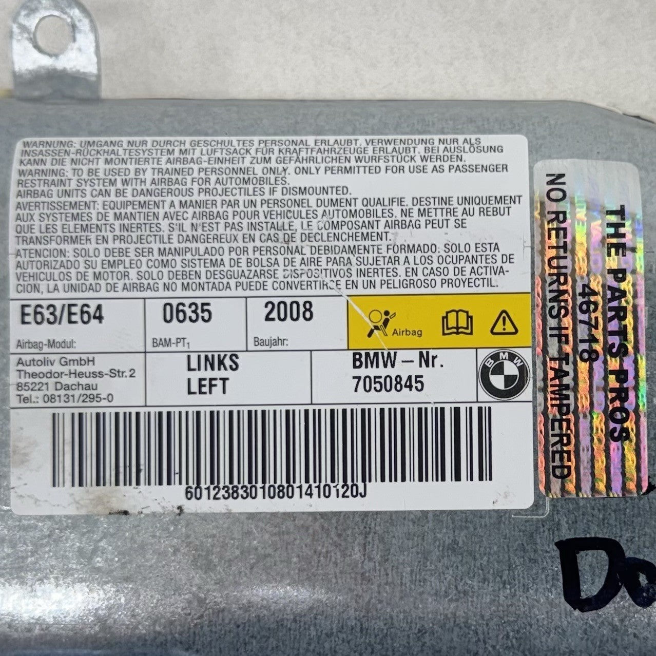 06-10 BMW M6 E63 E64 Driver Left Door Airbag Air Bag SRS 7050845 OEM