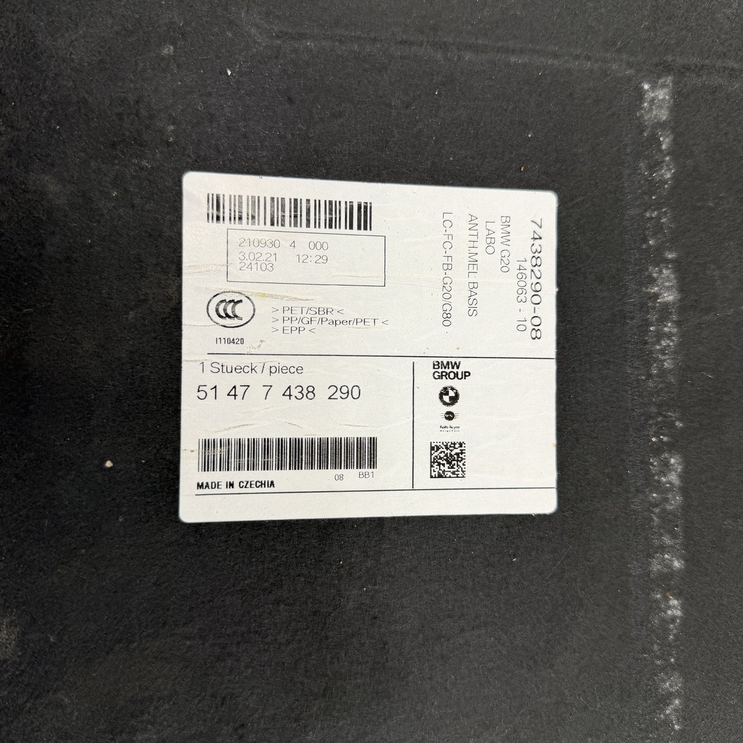 2021-2026 BMW M3 M4 G80 G82 Rear Trunk Cargo Floor Carpet Black 7438290 OEM