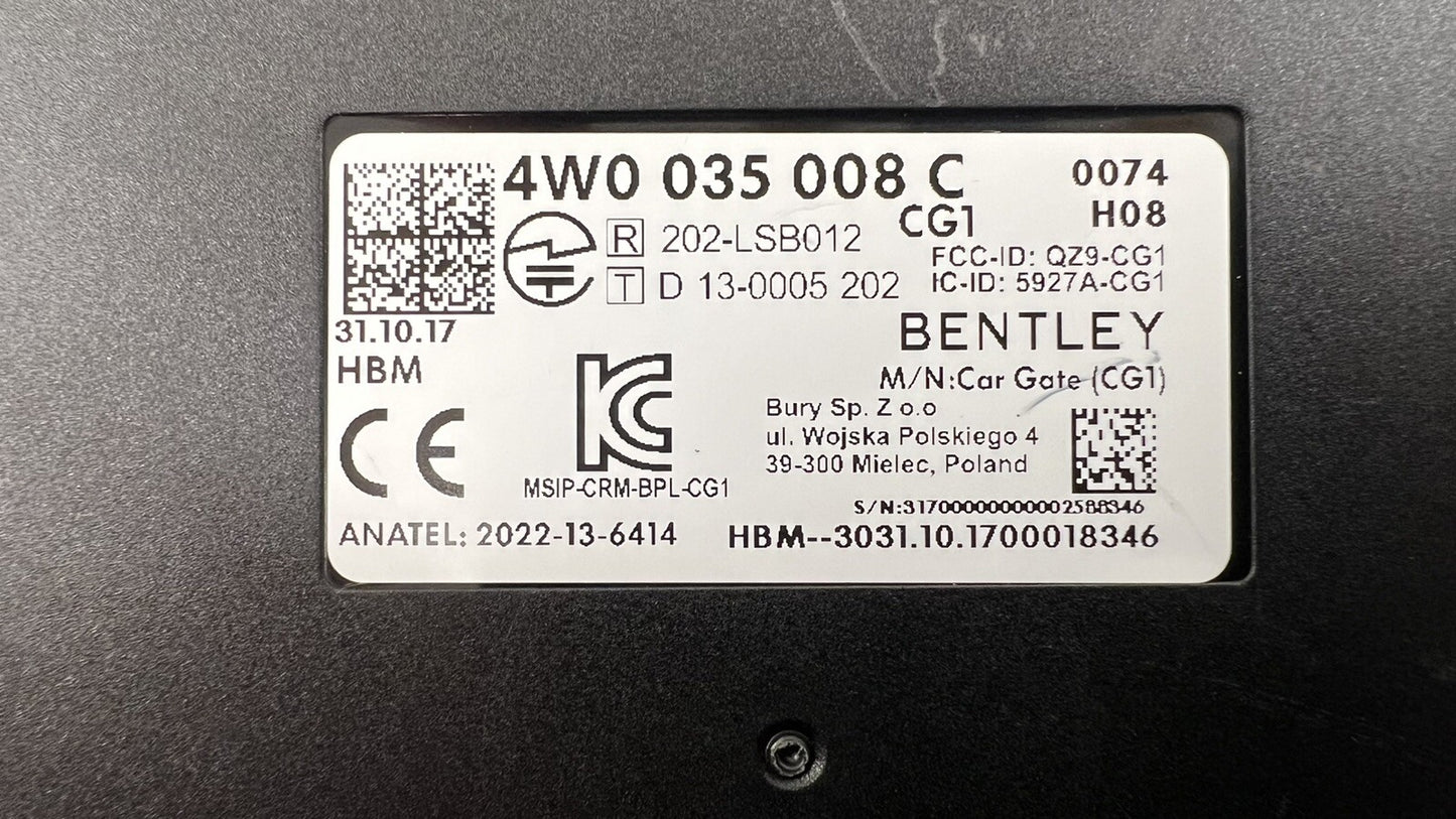 13-18 BENTLEY FLYING SPUR REMOTE CONTROL CARGATE MODULE ECU 4W0 035 008 C OEM