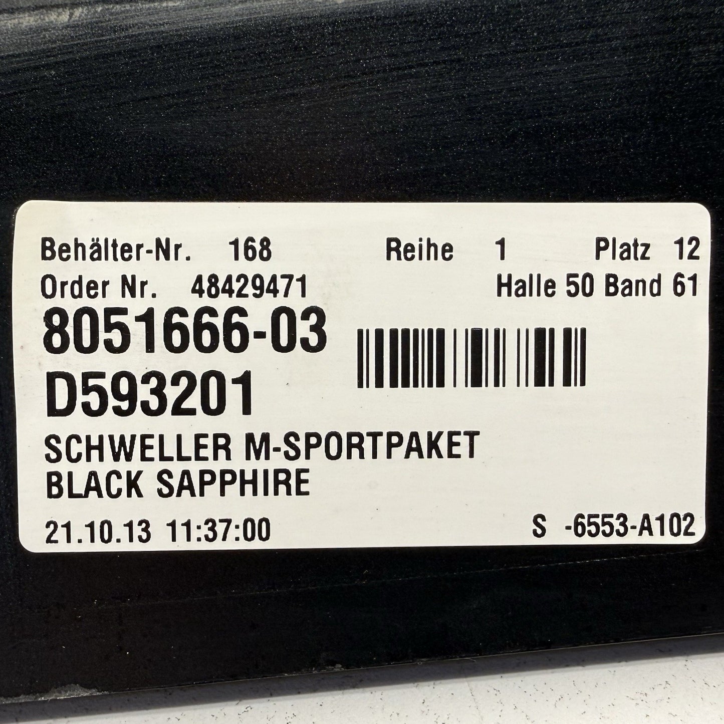 12-16 BMW M5 F10 Passenger Right Side Skirt Rocker Panel Cover Black OEM