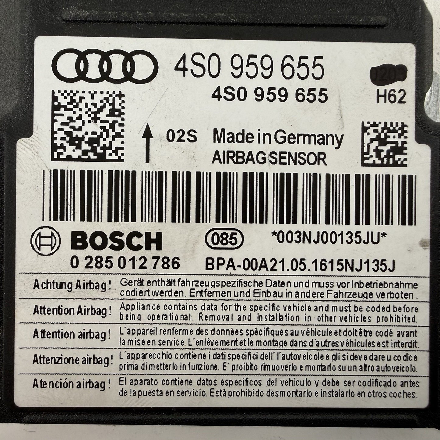 17-23 Audi R8 Airbag Air Bag SRS Restraint Module 4S0959655 OEM