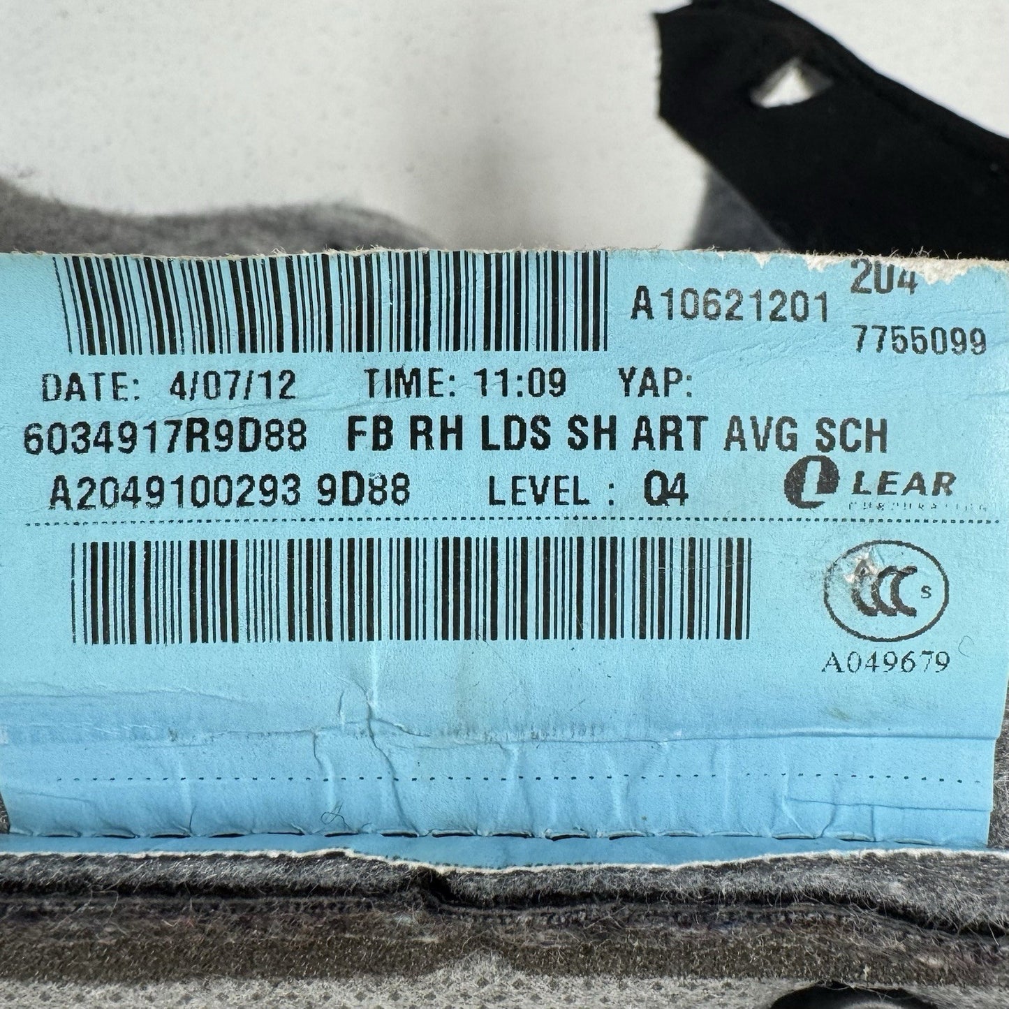 08-14 Mercedes W204 C250 Right Front Upper Seat Cushion Leather Black OEM