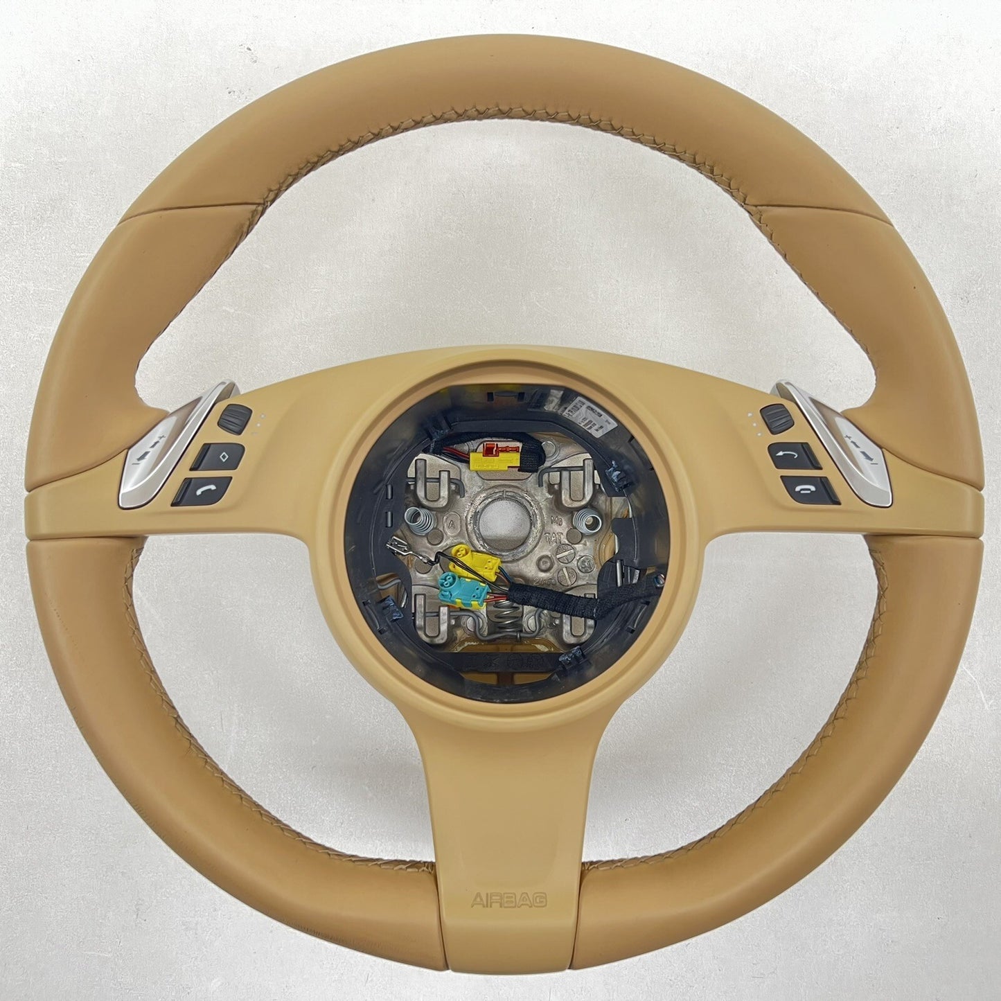 10-16 Porsche Panamera Driver Steering Wheel W/ Paddle Shifters Luxor Beige OEM