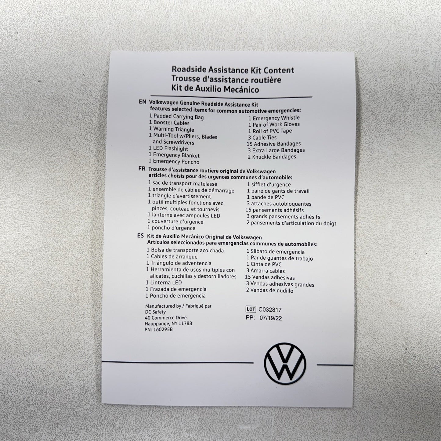 22-25 VOLKSWAGEN GOLF R MK8 EMERGENCY ROADSIDE ASSISTANCE KIT 000093059AH OEM