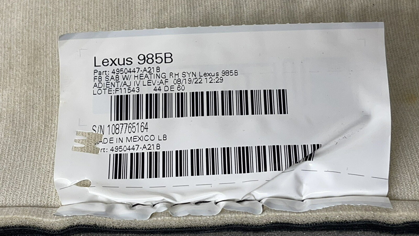 19-22 LEXUS ES300H PASSENGER RIGHT FRONT UPPER SEAT CUSHION COVER BLACK OEM