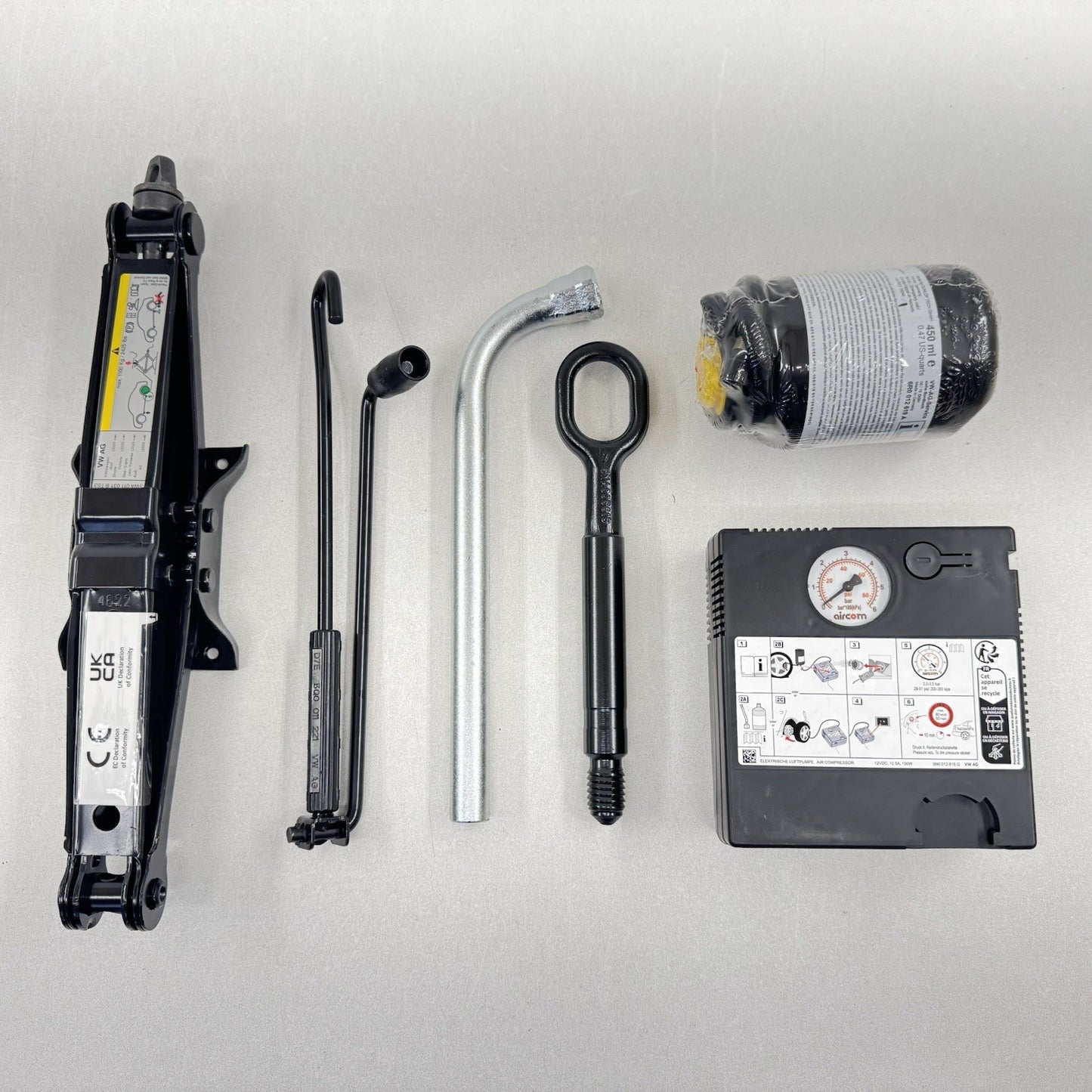 22-26 Volkswagen Golf MK8 Emergency Spare Tire Jack Lift Tool Kit Air Pump OEM