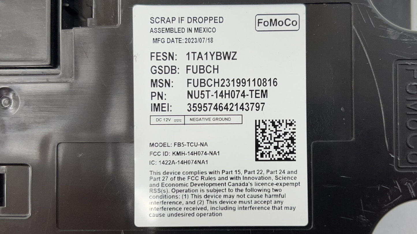 2024 FORD MUSTANG GT TELEMATICS COMMUNICATION CONTROL MODULE NU5T-14H074-TEM OEM
