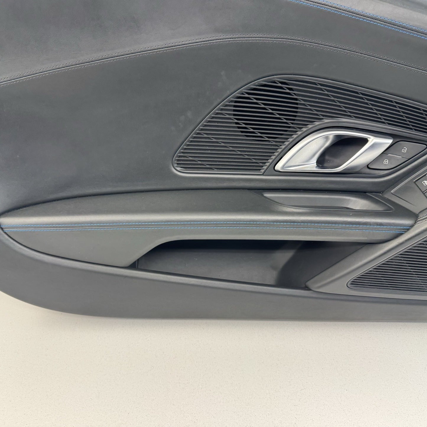 17-23 Audi R8 Interior Door Panel Cover Trim Pair Black W/ Blue Stitching OEM