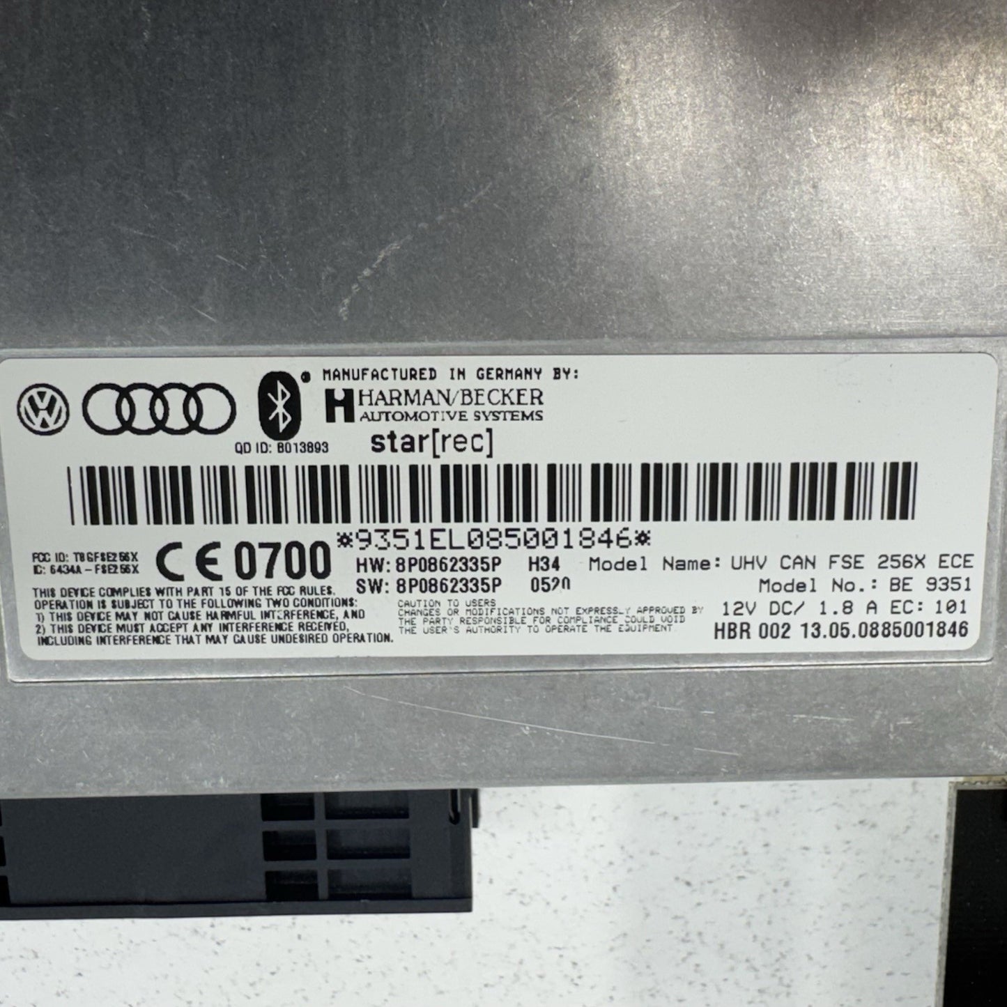 08-15 Audi R8 TT Bluetooth Communication Interface Module 8P0862335P OEM