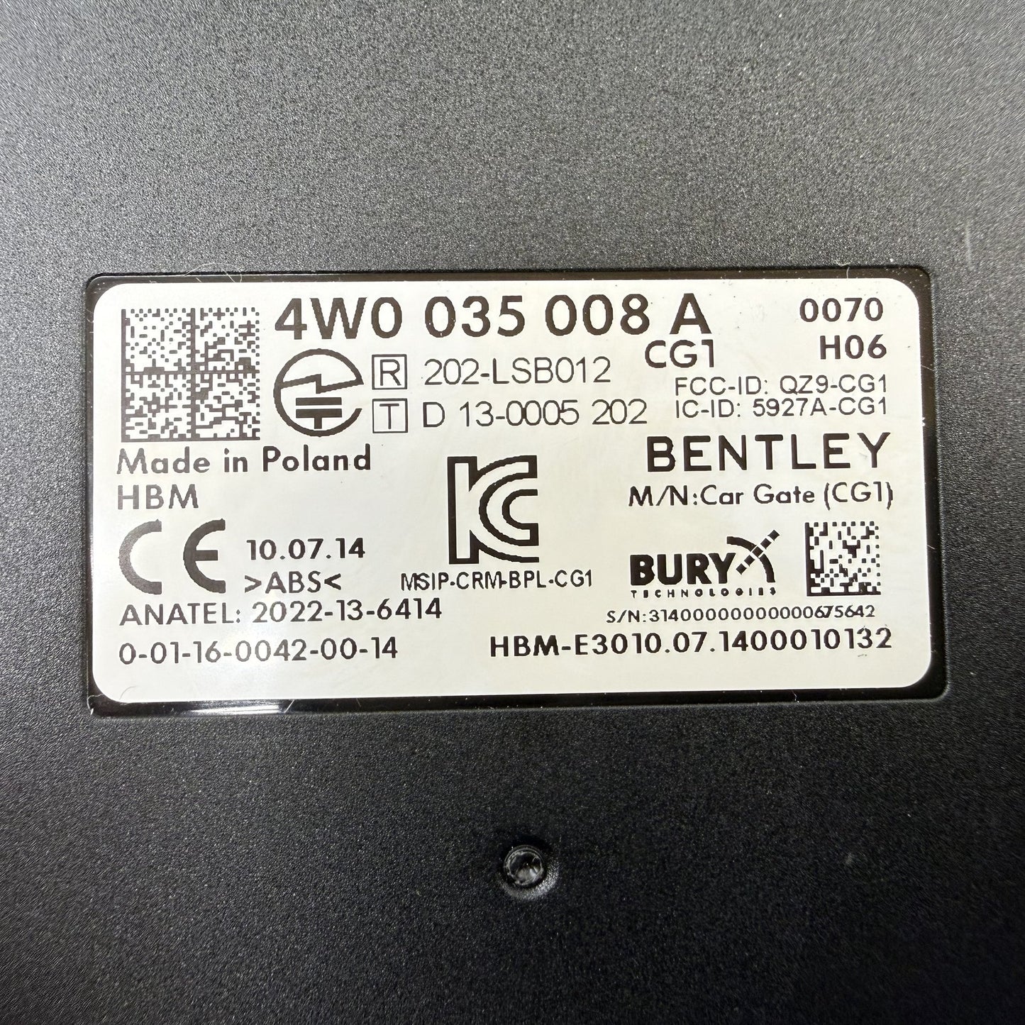2014-2018 Bentley Flying Spur Cargate Homelink Garage Door Opener Module OEM