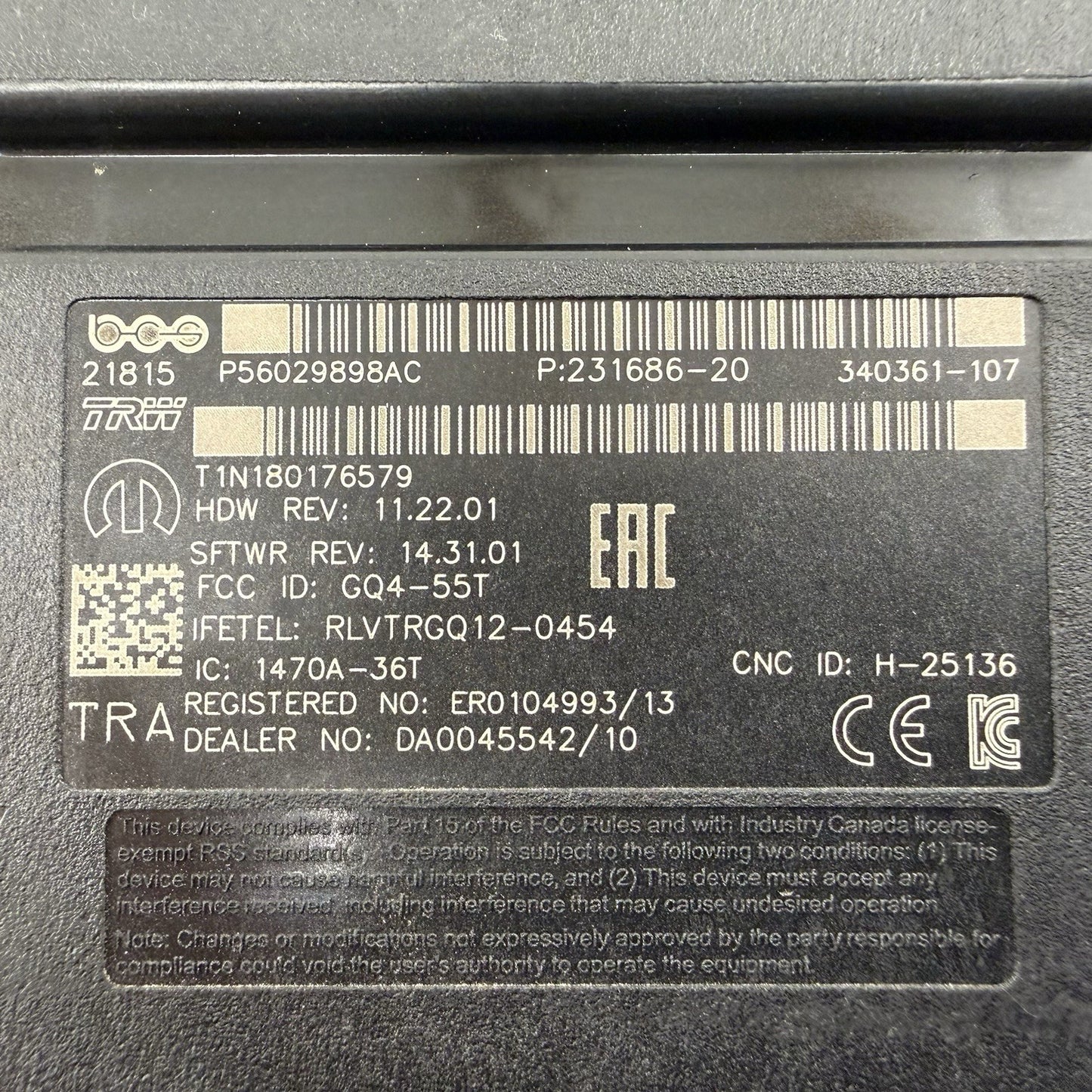 19-22 Ram 2500 3500 Hub Receiver Control Module P56029898AC OEM